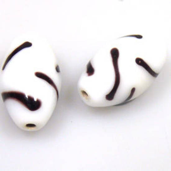 Indian Lampwork, oval, opaque white with black markings