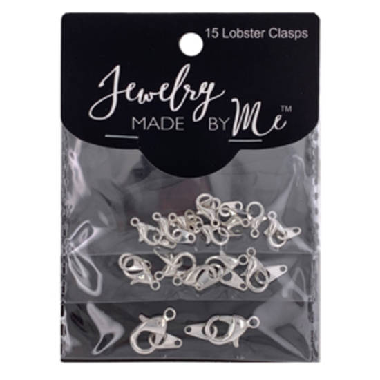 15 piece Clasp Pack, with tabs (5, 6, 8mm mix) - silver