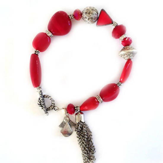 Eclectia Bracelet KIT: Red and silver with tassel