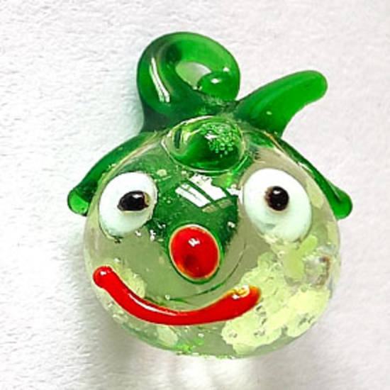 Chinese Lampwork Bead: 16x22mm - transparent face with swirly hair that forms a loop to hang from