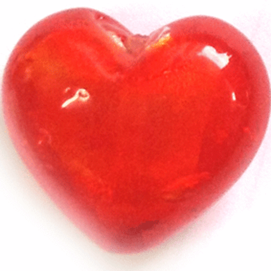 Chinese lampwork heart, transparent red with silver foil core