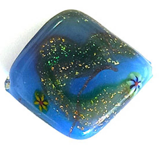 Chinese Lampwork Diamond (30mm x 27mm): Blue with sparkle patterns