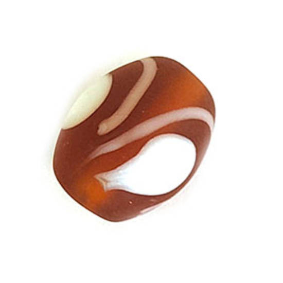 Chinese Lampwork Oval: 16mm x 12mm - Matte Tan/White