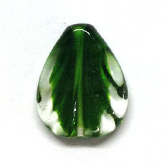 Czech lampwork pear, transparent with green core, fan imprint