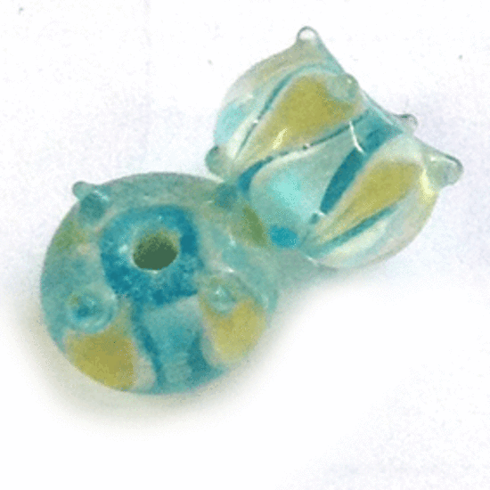 Chinese Lampwork Rhondelle (8 x 11mm): Light blue and yellow, transparent 'bobbles.'