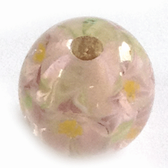 Chinese Lampwork Bead (20mm): Light pink with pink flowers