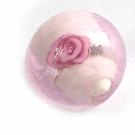 Chinese Lampwork Bead, transparent pink with white core and pink rose