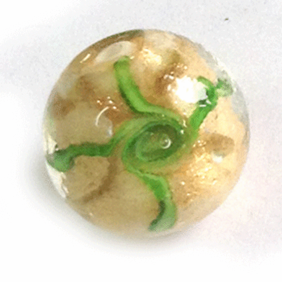 Chinese Lampwork Bead, cream with green and gold markings
