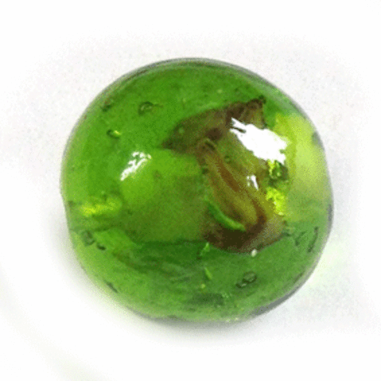 Chinese Lampwork Bead, transparent green with white core and pink rose