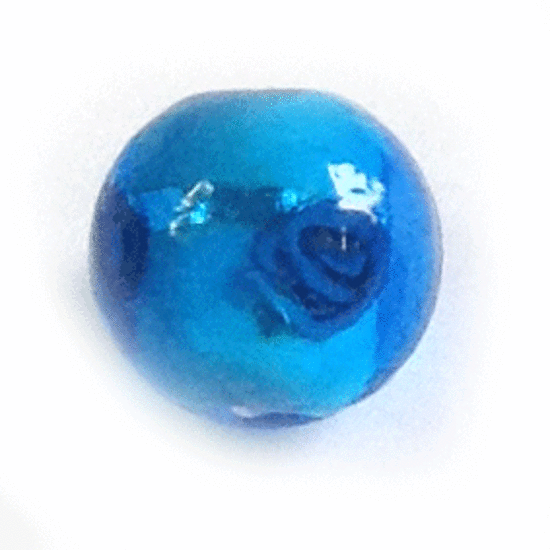 Chinese Lampwork Bead, transparent dark aqua with white core and pink rose