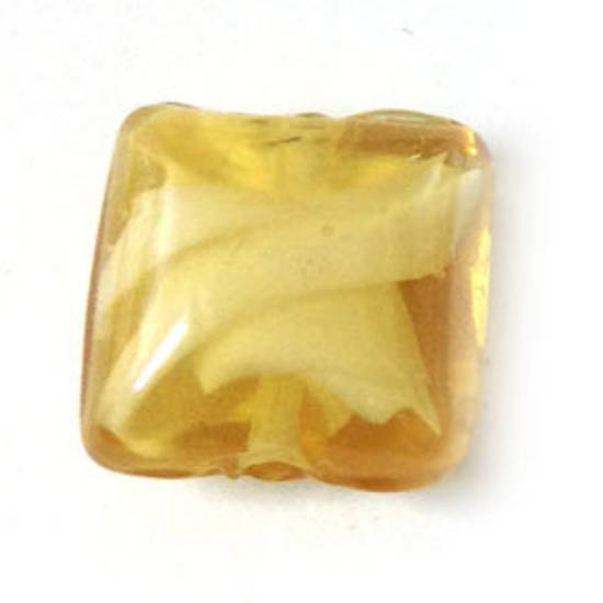 Chinese lampwork, lt amber/clear cushion square