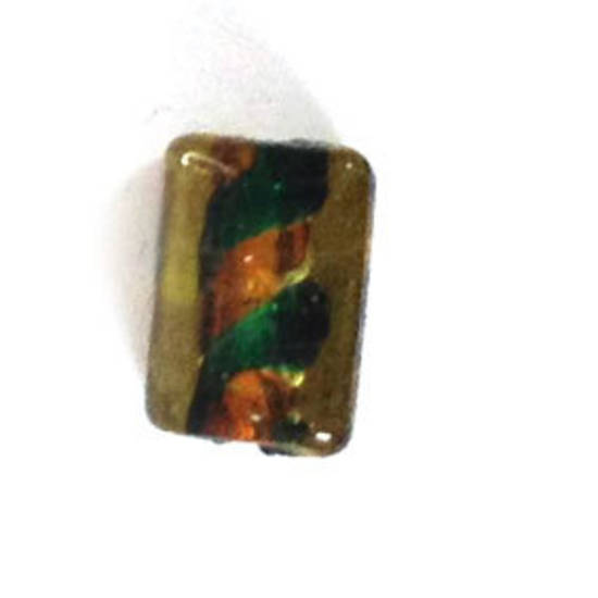 Chinese Lampwork Rectangle (9mm x 12mm): Light Amber, emerald and amber core