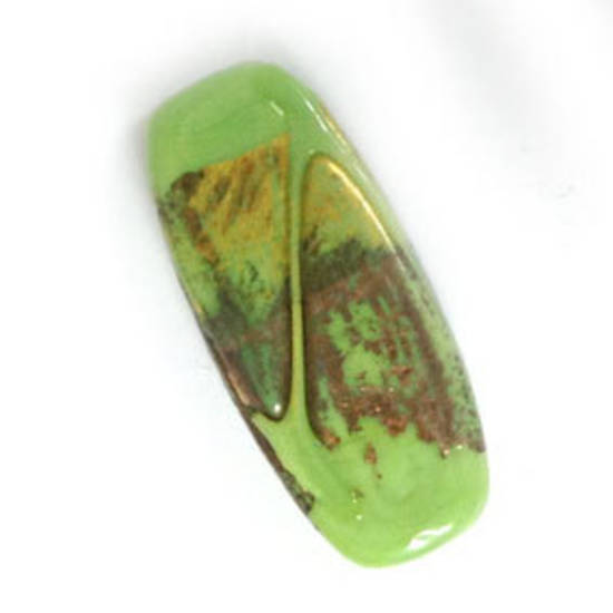 Chinese lampwork rectangle, opaque green with gold foil