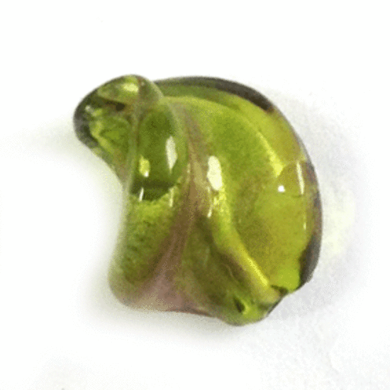 Chinese Lampwork Twist (12 x 15mm): Transparent olive and amethyst, silver foil