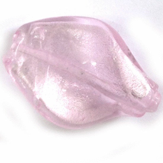 Chinese Lampwork Twist (20 x 30mm): Pink with silver foil