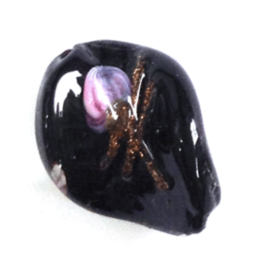 Chinese lampwork twist, black with pink and gold flower