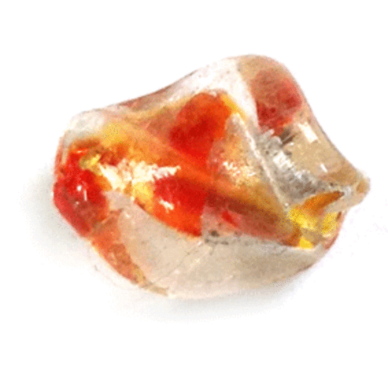 Chinese Lampwork Twist (12 x 15mm): Transparent and red with gold and silver foil