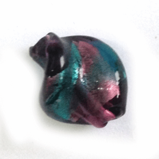 Chinese Lampwork Twist (12 x 15mm): Transparent indicolite and amethyst with silver foil