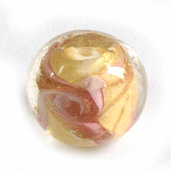 Chinese Lampwork Bead, cream with pink and gold markings