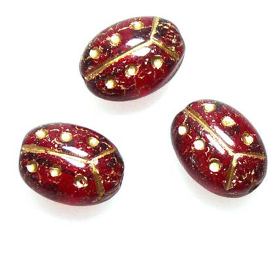 Glass Ladybird: Siam with gold detail - 8 x 10mm