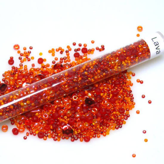 Seed Bead Mix, 25 gram - reds and oranges