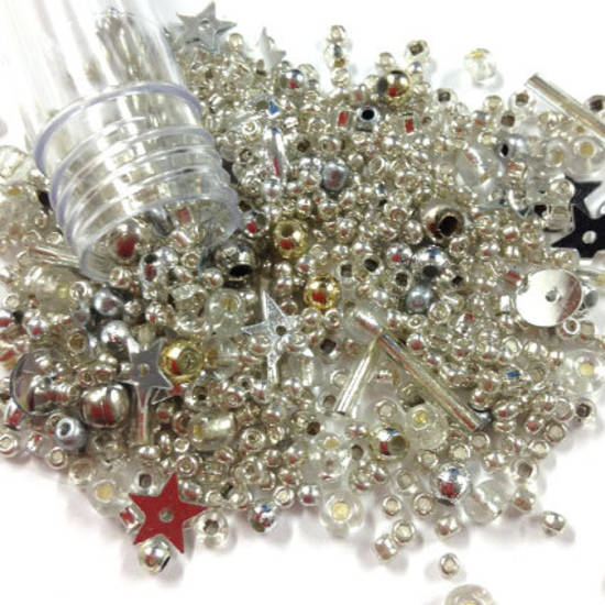 Seed Bead Mix, 15gm - SILVERED
