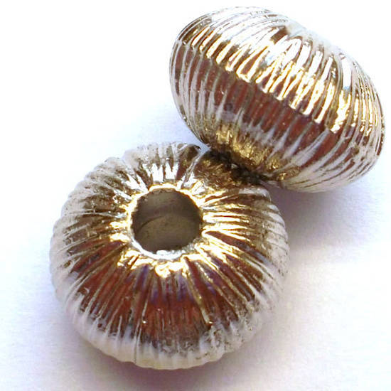 Metal bead, 8x12mm: Fat ridged rhondelle