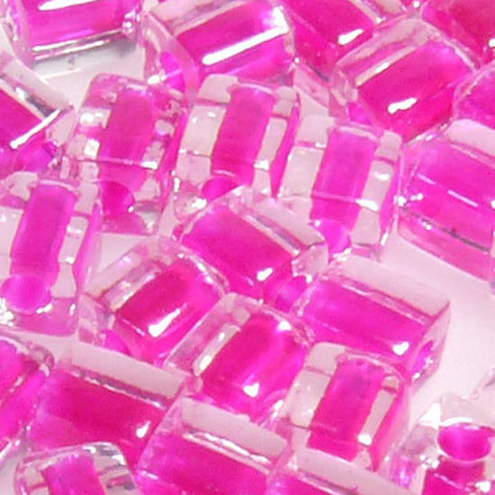 4mm Miyuki Square: 209 - Pink/Clear, colour lined