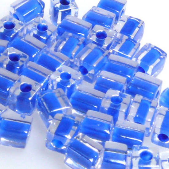 4mm Miyuki Square: 238- Blue/Clear, colour lined
