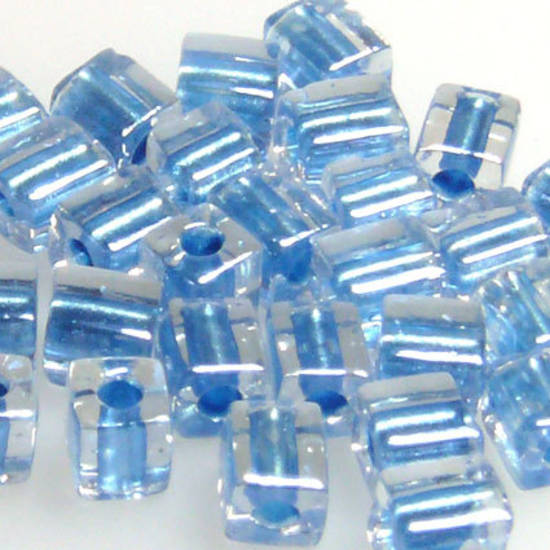 4mm Miyuki Square: 2606 - Blue/Clear, colour lined