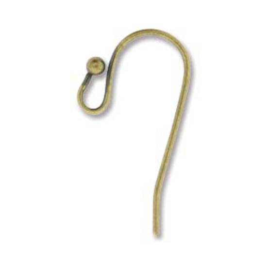 Bali earring hook (27mm), with 2mm ball - brass (nickel free)