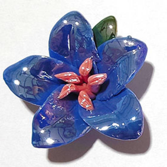 Handmade porcelain 5 petal flower, 35mm: Blue