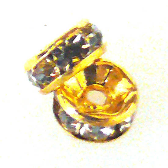 Metal Spacer: 6mm rhondelle, gold with crystal coloured stones