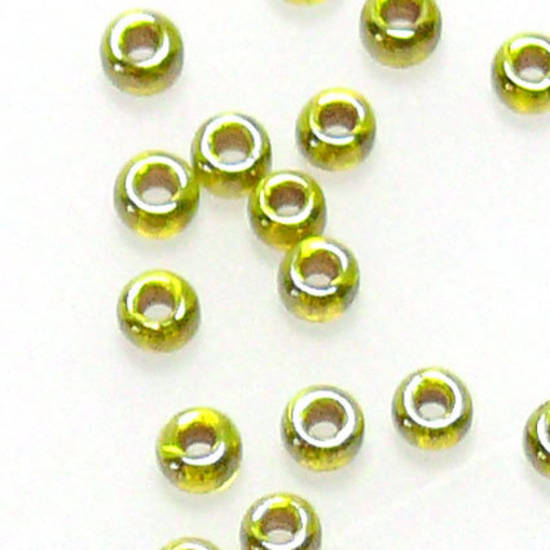 Toho size 11 round: 378B - Gold/Lime, colour lined
