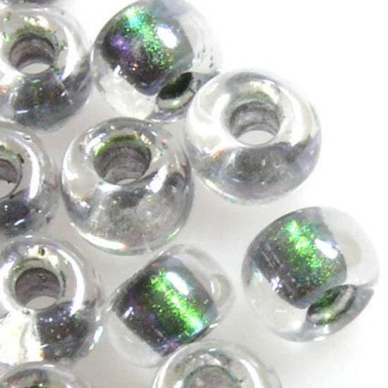 Miyuki size 2 round: 753 - Emerald Green Shimmer centre, clear outer
