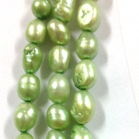 40cm Freshwater Pearl Strand: Light Green rough uneven oval 8x6mm