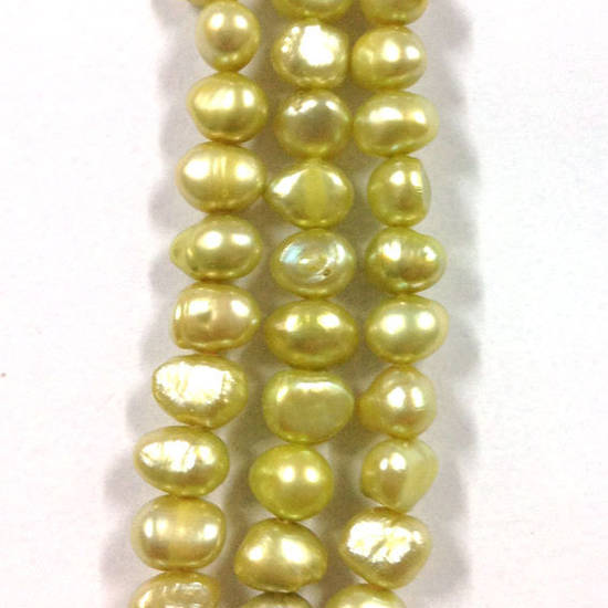 40cm Freshwater Pearl Strand: Light Greeny Yellow off-round flattish, 4x6mm