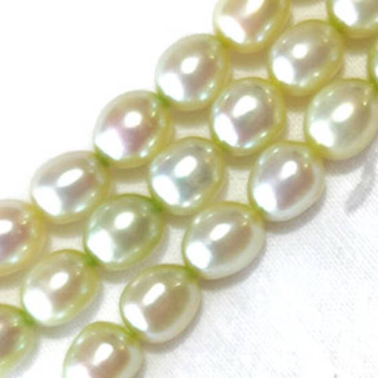 40cm Freshwater Pearl Strand: Pale Green oval, 6x4mm