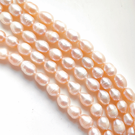 38cm Freshwater Pearl Strand: Light Peachy Cream , approx 10mm x 8mm