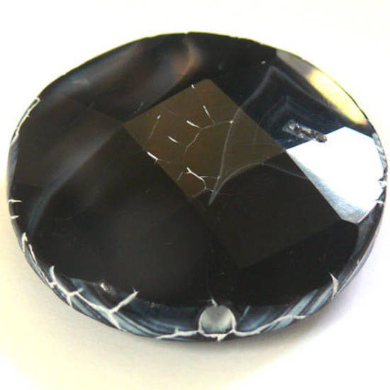 Large Black Fire Agate Faceted Disc, 44mm