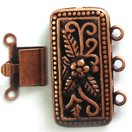 Large Filigree Spacer Clasp - copper rectangle
