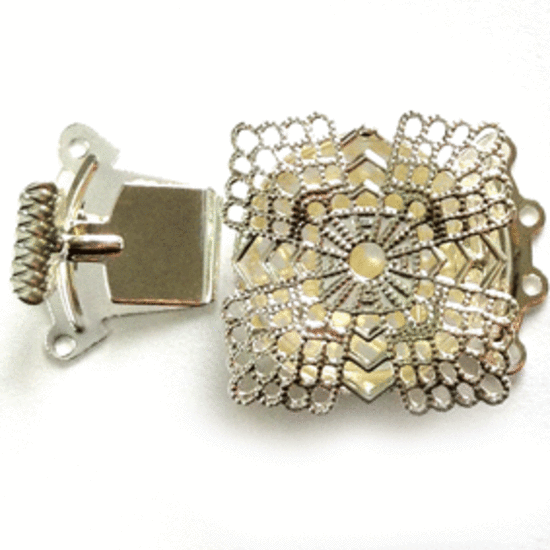 Large Filigree Spacer Clasp 5 (22x28mm): Bright silver square