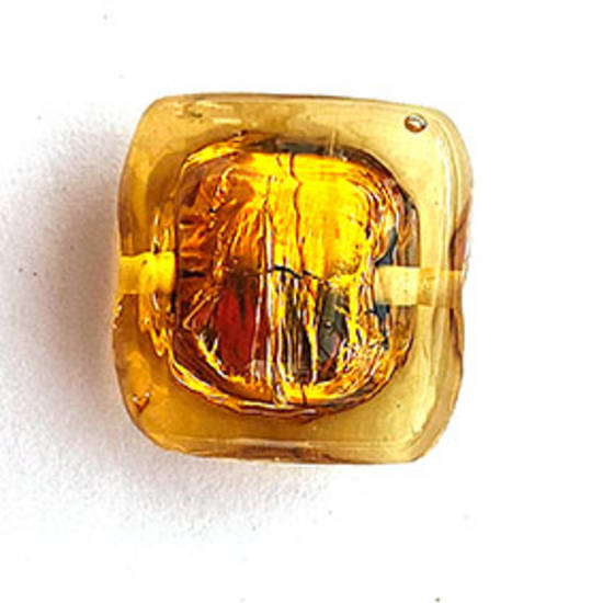 Czech Lampwork Square Bubble (20mm): Amber, silver lined