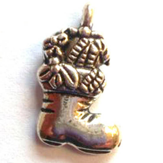 Metal Charm: Santa's Boot  - antique silver