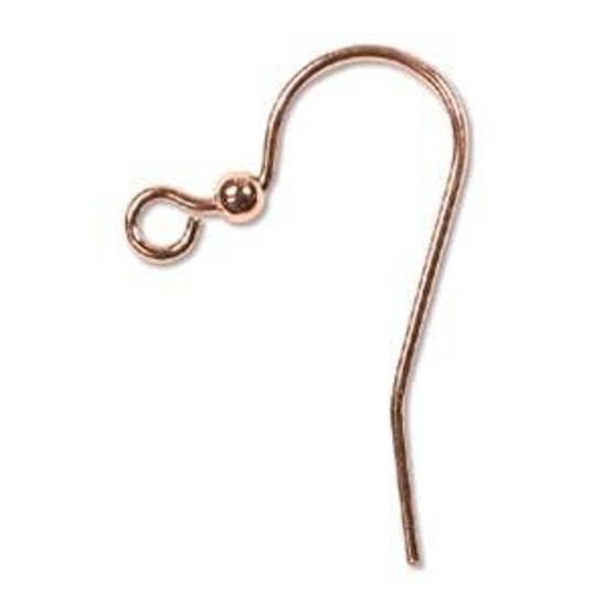 Ball earring hook (25mm), with 2mm ball detail - bright copper (nickel free)