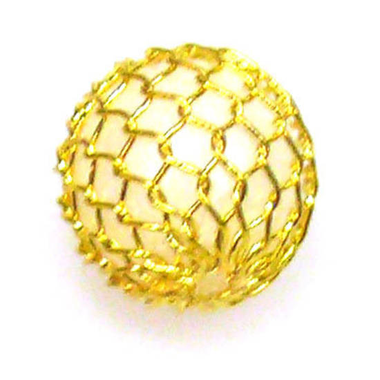 White acrylic ball with gold mesh over