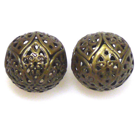 Metal Bead, large open brass ball