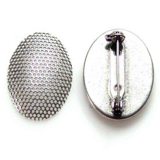 Oval Brooch Back, sew on, antique silver