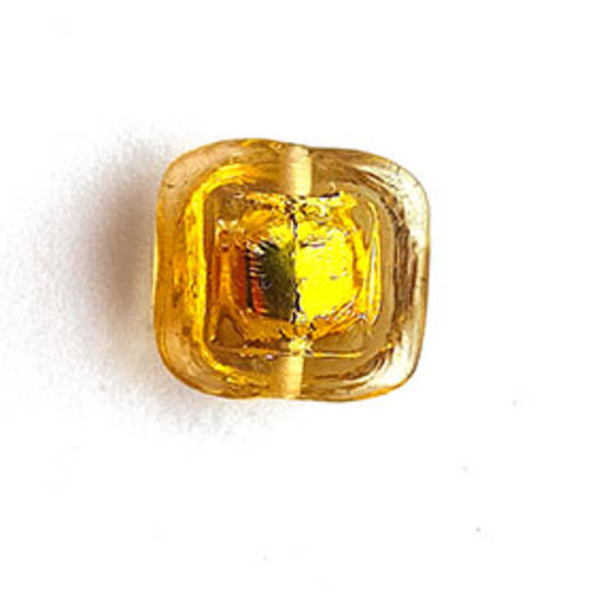 Czech Lampwork Square Bubble: 16mm - Amber, silver lined