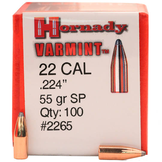 Hornady 22 Cal .224 55gr box of 100 SP 2265
